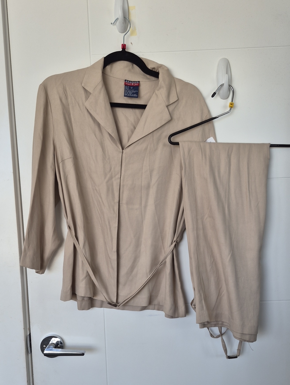 Mac And Jac Beige Women's Skirt Suit - Classic Notch Lapel